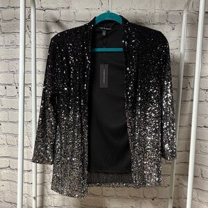 Sequin Open-Front Jacket - Black/Silver